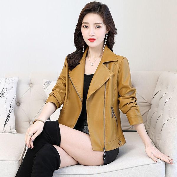 

women's leather & faux fashion autumn pu jacket women solid color slim motorcycle coats female short biker jackets soft coat x581, Black