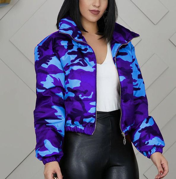 

winter coats long sleeve glossy camouflage bread down jacket zipper pockets coat vintage elegant streetwear manteau femme women's jac, Black;brown