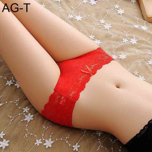 

benmingnian women's pure cotton crotch wedding red underwear low waist lace transparent briefs, Black;pink