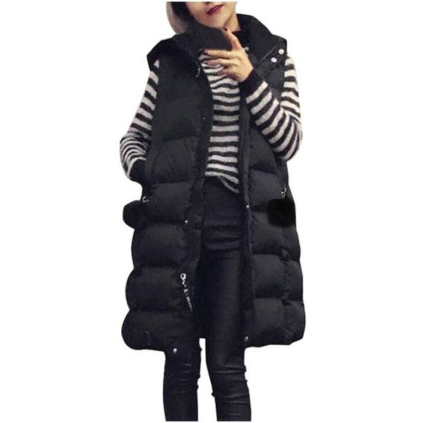 

women's vests plus size women vest winter jacket pocket hooded coat warm casual cotton padded female slim sleeveless waistcoat, Black;white