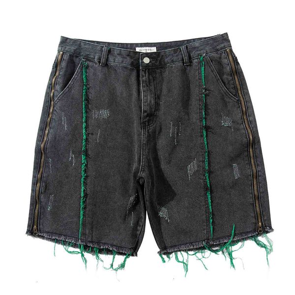 

Men's Shorts Harajuku Frayed Side Zipper Washed Jean Mens Colorful Ribbons Retro Denim Loose Casual Five Point Pants for Men 1GGD, White;black