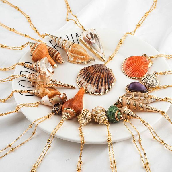 

pendant necklaces boho seashell necklace women alloy long chain round charm statement choker collar jewelry gift collier femme, Silver