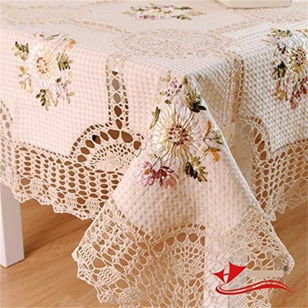 Designer 100% artesanal crochet toalha de crochet, elegante decoração floral rústica europeia, linho de algodão oco botão 211103