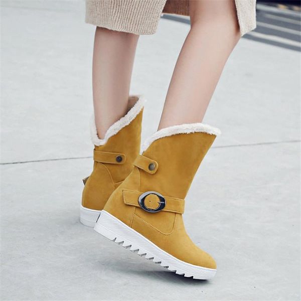 

boots women snow 2021 winter warm plush non-slip flat shoes buckle mid calf booties ladies platform female fashion, Black