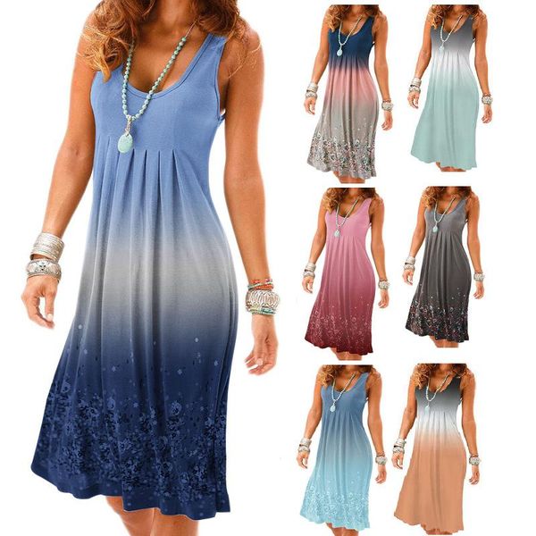 

casual dresses women's printed gradient dress, Black;gray