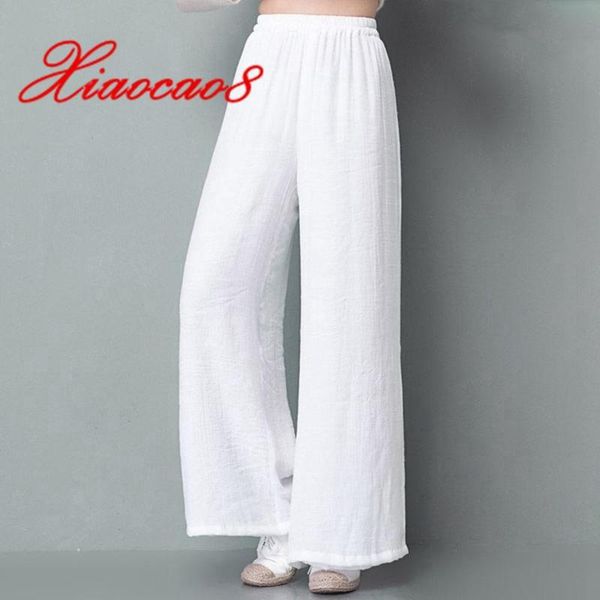 

white black cotton linen wide leg pants women casual loose for high waist solid trousers womens clothing plus size women's & capris, Black;white