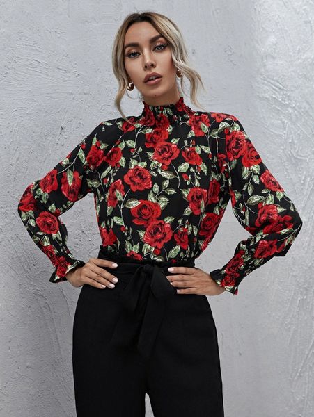 

allover floral print shirred detail b1hi#, White