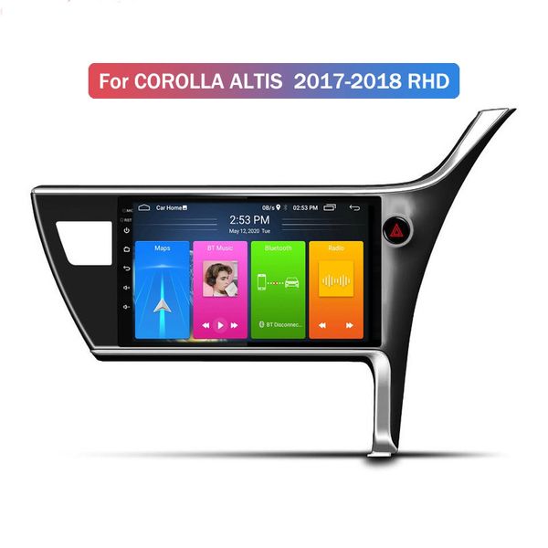 Android 10 polegada Din Din Din DVD Player Retrovisor Câmera Tela completa Tela de toque completo 1 + 16 GB com IPS para Toyota Corolla Altis 2017-2018 RHD