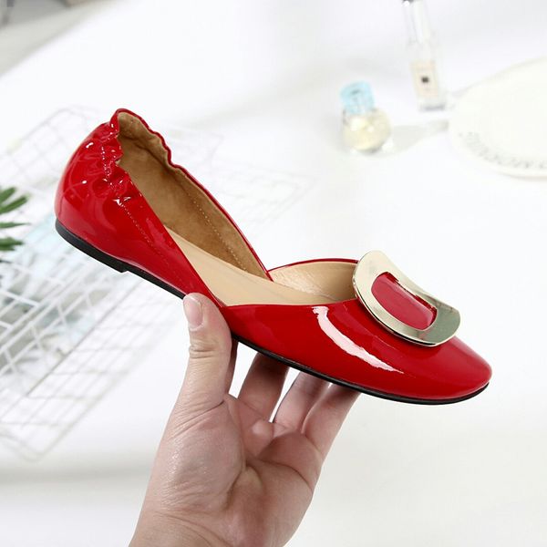 

2021 fashion womens office flat bottom formal shoes single 35-41 leather metal buckle jewelry exquisite technology, Black
