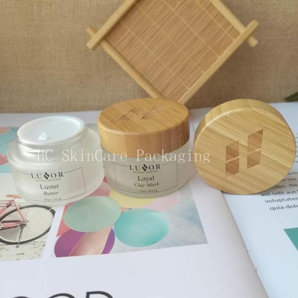 

storage bottles & jars wholesale recycled frosted clear glass with engraved bamboo lid,cosmetic cream jar for face packaging