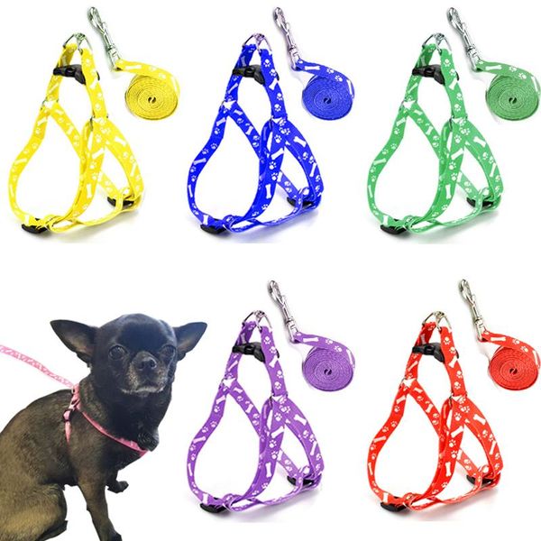

dog collars & leashes pet bone printing harness and leash set summer chihuahua fashion for small adjustable walking puppy accessories