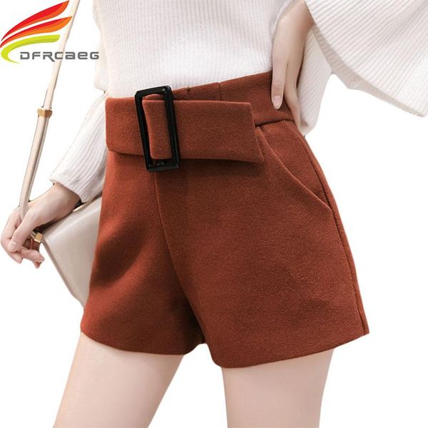 

women's shorts winter for women high waist wool with belt 2021 latest streetwear korean style quality warm short, White;black