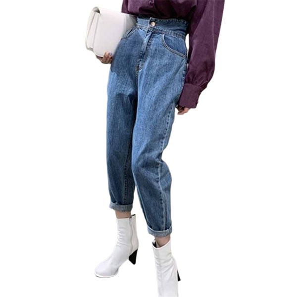 

high waist jeans woman fashion loose denim female trousers autumn harem pants streetwear cotton white pantalon 10822 210421, Blue