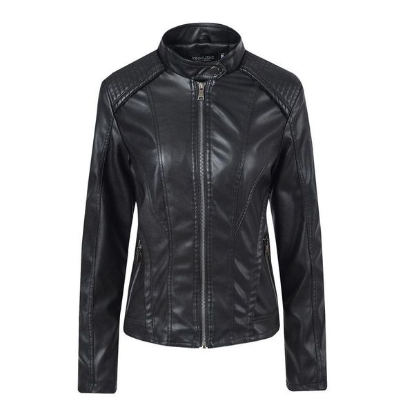 

women's leather & faux spring autumn fashion jacket korean motorcycle casual jackets, Black