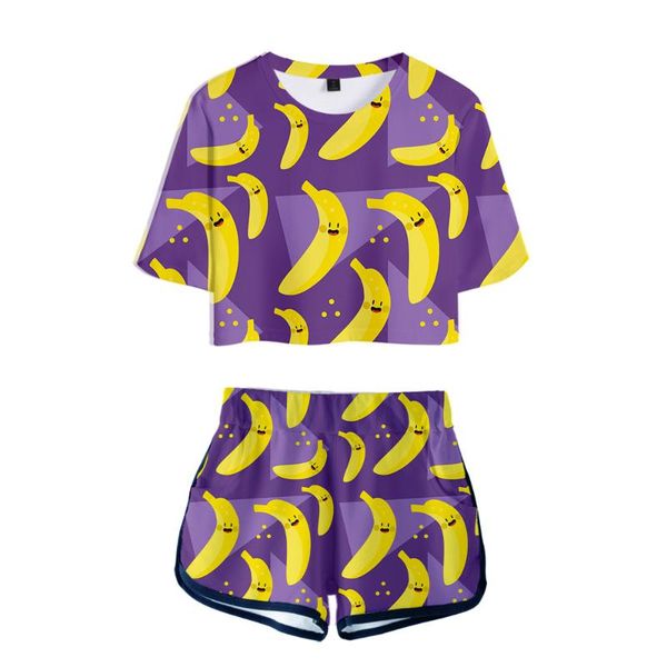

leisure hip hop fruit 3d print women women's sports suit harajuku t-shirts two pieces set plus size clothes kawaii t-shirt, White