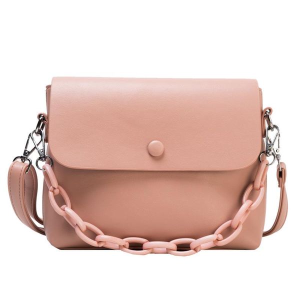 

evening bags 2021 arrivals women's pu leather shoulder pink solid color buckles design chain handle retro soft skin composite bag