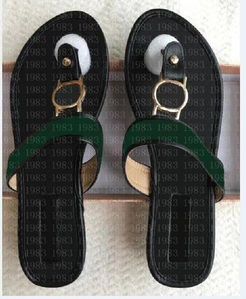 

fashion summer brand designer women flip flops slipper luxury fashion genuine leather slides sandals metal chain ladies casual shoes, Black