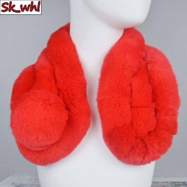 

scarves 2021 real rex fur scarf autumn and winter natural with ball pele rings, Blue;gray