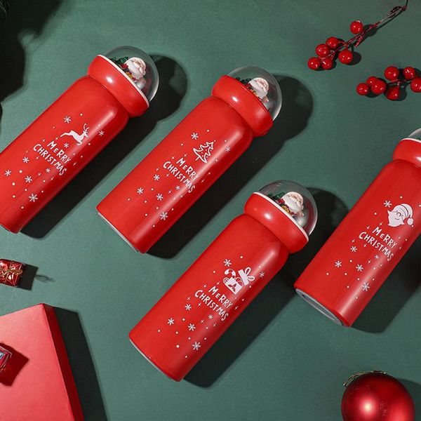 

water bottles creative portable straight mouth cup with santa claus cover christmas vacuum thermoses cute bottle holiday gift