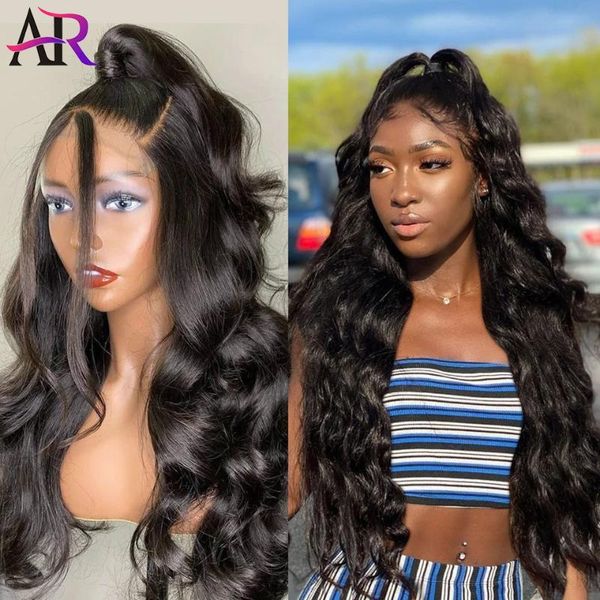 

a&r 28 30 inches body wave 4x4 lace closure wig brazilian ocean front human hair wigs pre plucked remy, Black;brown