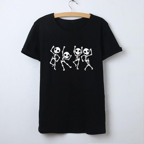 

women's t-shirt skeleton halloween graphic funny casual women 100% cotton o neck fashion streetwear shirt short sleeve female tees, White