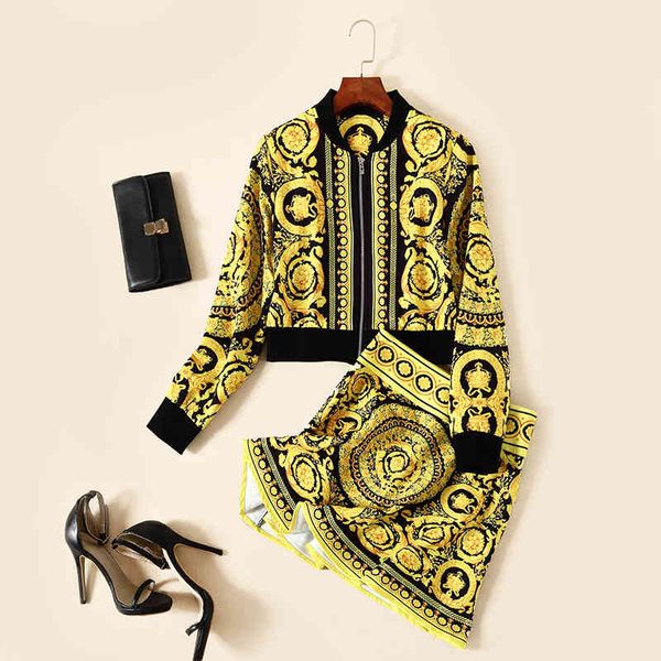 

women's tracksuits suit autumn female european and american high-end custom coat a word skirt fashion two piece bkba, Gray