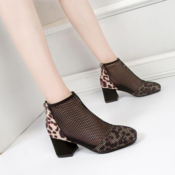 

dress shoes classic leopard print high heels women's sandals ladies rear zipper pumps platform woman mesh breathable y21-76, Black