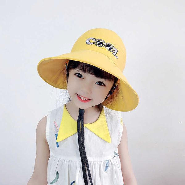 

children's hollow girls' summer sunshade hat large brim sun hat sunscreen, Yellow