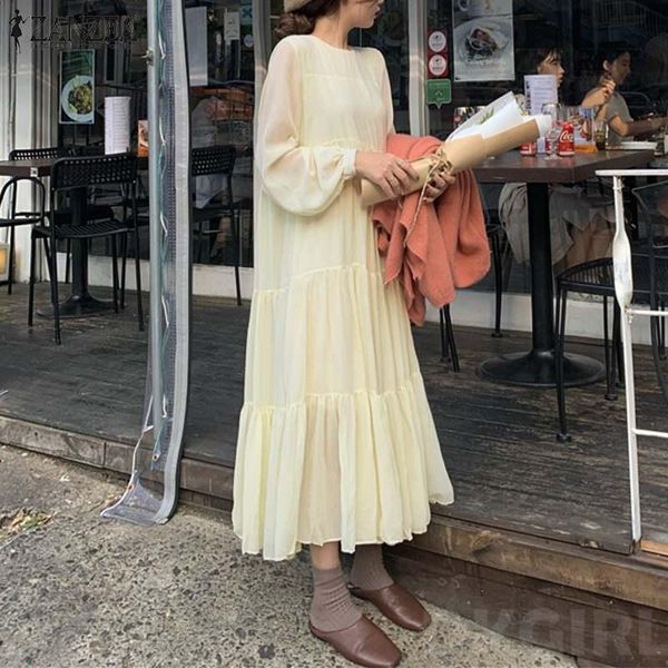 

casual dresses 2022 elegant women spring ruffles sundress long sleeve solid chiffon dress korean style party vestidos robe, Black;gray