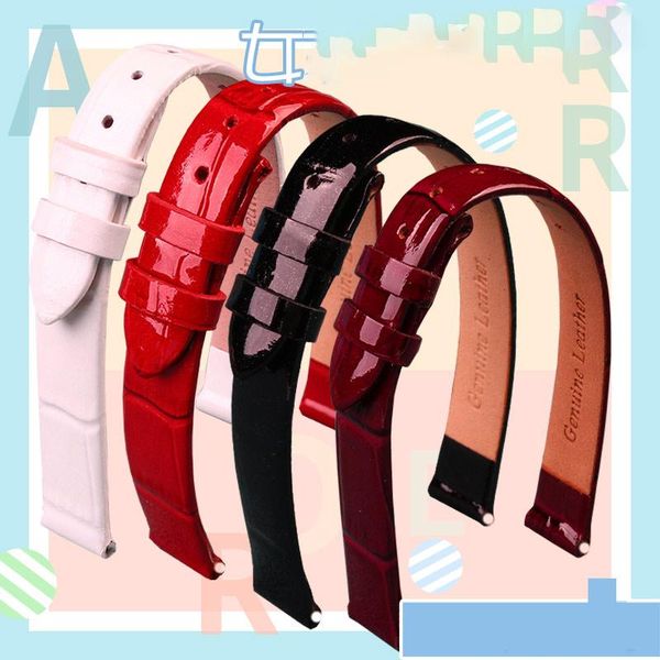 

watch bands slim leather watchband with small chain for e-arl o-m-ega elle c-o-ach 10mm11mm12mm14mm16mm women's accessories, Black;brown