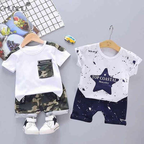 

infant suits baby clothing set for boys girls cotton summer casual clothes camouflage + shorts kids 0-4 years 210508, White