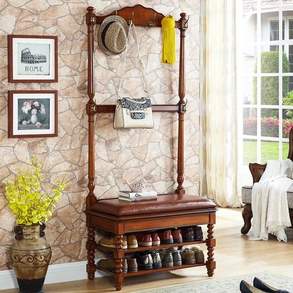 

european solid wood coat rack creative american style bedroom hanger floor hangers for shoes bench foyer hooks & rails