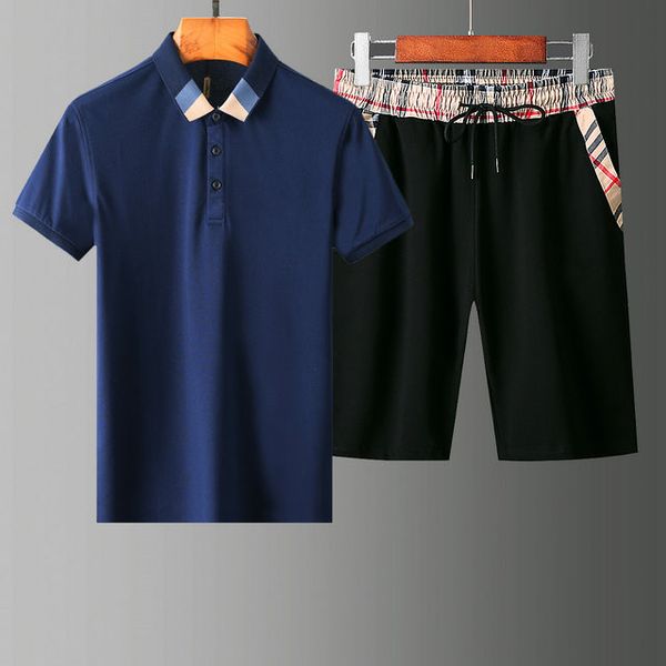 

2021 fashion casual suit summer short sleeve shorts ice silk sports two-piece set logo handsome men's wear m-3xl#17, White;black