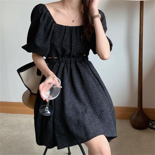 

casual dresses minimalist ruffles princess all match 2021 summer florals brief a-line chic femme sweet mini vestidos i97u, Black;gray