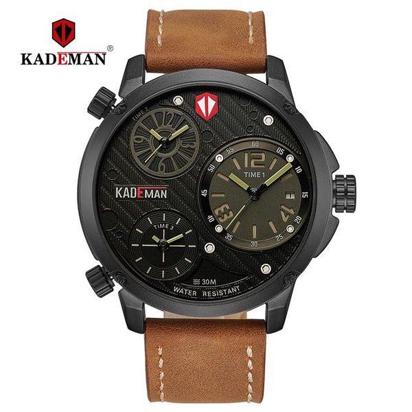

wristwatches kademan mens men military sport waterproof wrist leather quartz watches erkek saat relogio masculino, Slivery;brown