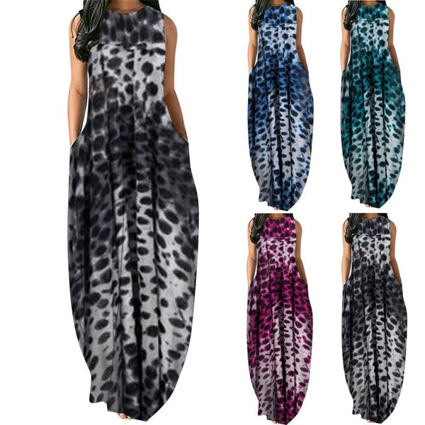 

casual dresses for women's sleeveless loose plain maxi vest long dress with pockets vestidos verano elegant 2021, Black;gray
