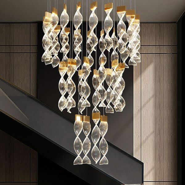 Modern LED Candelabros Luz Indoor Light Creative Light Guide Placa torcida Strip Home Lobby Living Sala Luster