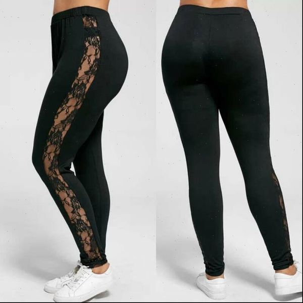 

women plus size womens capris lace pants black insert sheer leggings elastane l 3xl drop good quality, Black;white