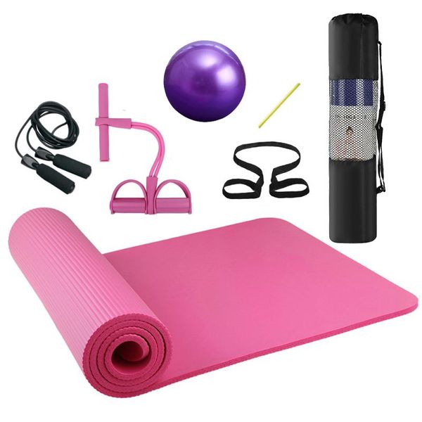 

yoga mats 4pcs home exercise kit mat pilates ball ankle puller jump rope fitness set for gym indoor oudoor