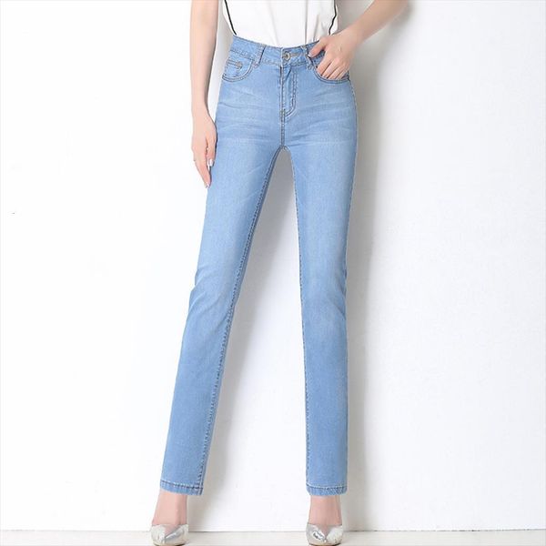 

skinny denim spring summer womens jeans straight slimming pencil feet plus size cotton stretch light blue 6xl