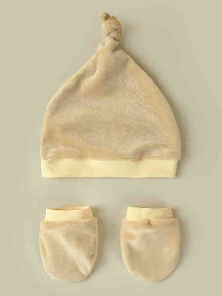 

baby two tone hat & gloves she, Yellow