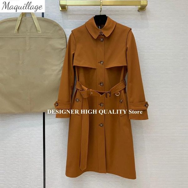 

spring fashion solid color long trench coat women turn-down collar double breasted slim belt elegant lady chic overcoat women's coats, Tan;black