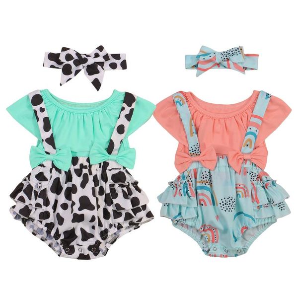 

clothing sets 3pcs born baby girls clothes set 2021 summer toddler ruffle sleeveless t-shirt + suspender shorts overalls headband 0-24m, White