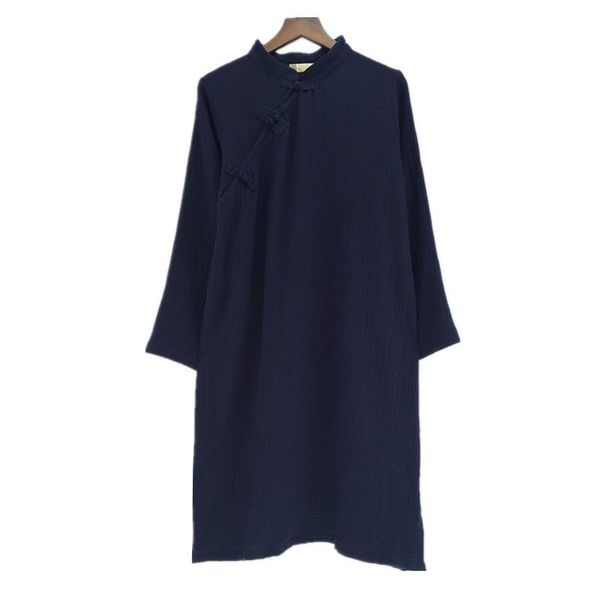 

plus size dresses women autumn dress 2021 spring clothing full sleeve cotton linen long vestidos chinese style l-6xl, Black