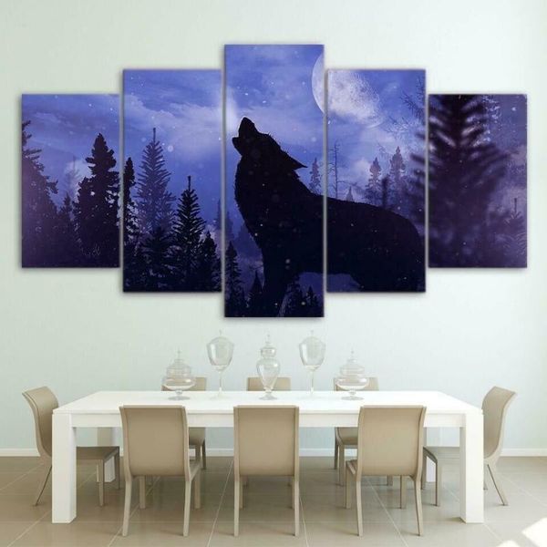 

paintings purple roaring wolf forest nature 5 pcs canvas print wall art poster home decor panel hd pictures no framed piece