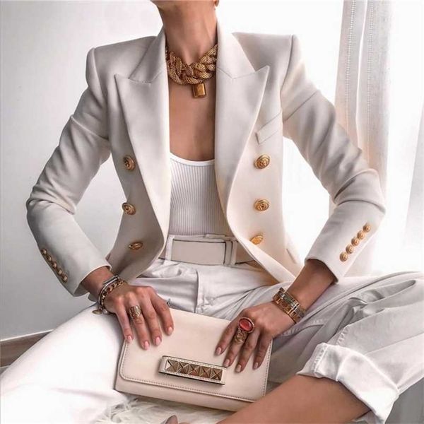 

winter women cardigan double breasted blazer solid coat fashion slim long sleeve elegant suit jacket office 211122, White;black