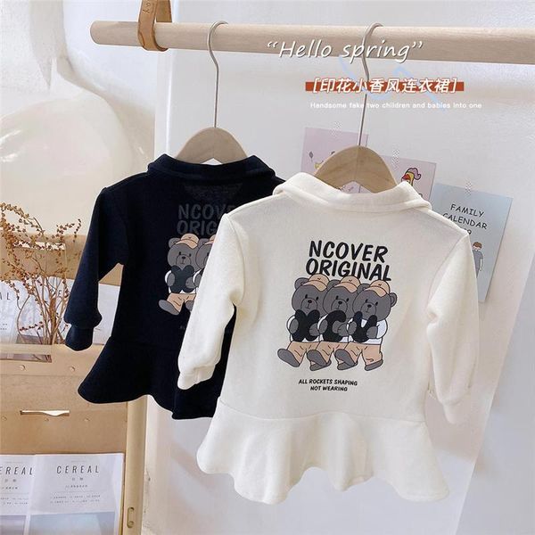 

girl's dresses spring autumn girls cartoon long sleeve dress kids cotton cute clothing, Red;yellow