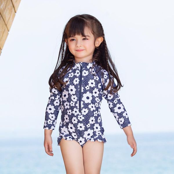 

one-piece suits girls long sleeve floral sun protection swimwears beach swimming swimsuit girl set sandy seaside