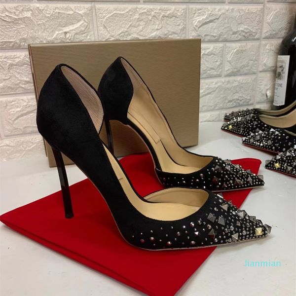 

fashion women shoes casual designer lady black suede studded spikes pointy toe high heels stripper stiletto sandalias se las mujeres party p