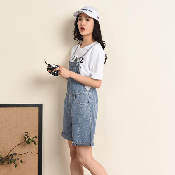 

women's jeans women plus size pants fashion and playful suspenders summer denim shorts loose casual style, Blue